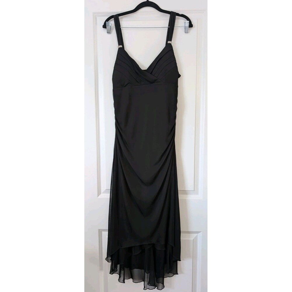 Dressbarn Size 14 Y2K Black Asymmetrical Ruched Rhinestone Cocktail Dress